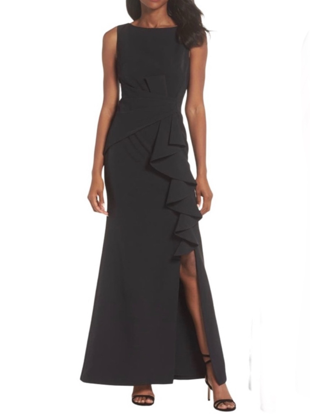 ELIZA J Ruffle Front Gown NEW Size 4 Black Dress